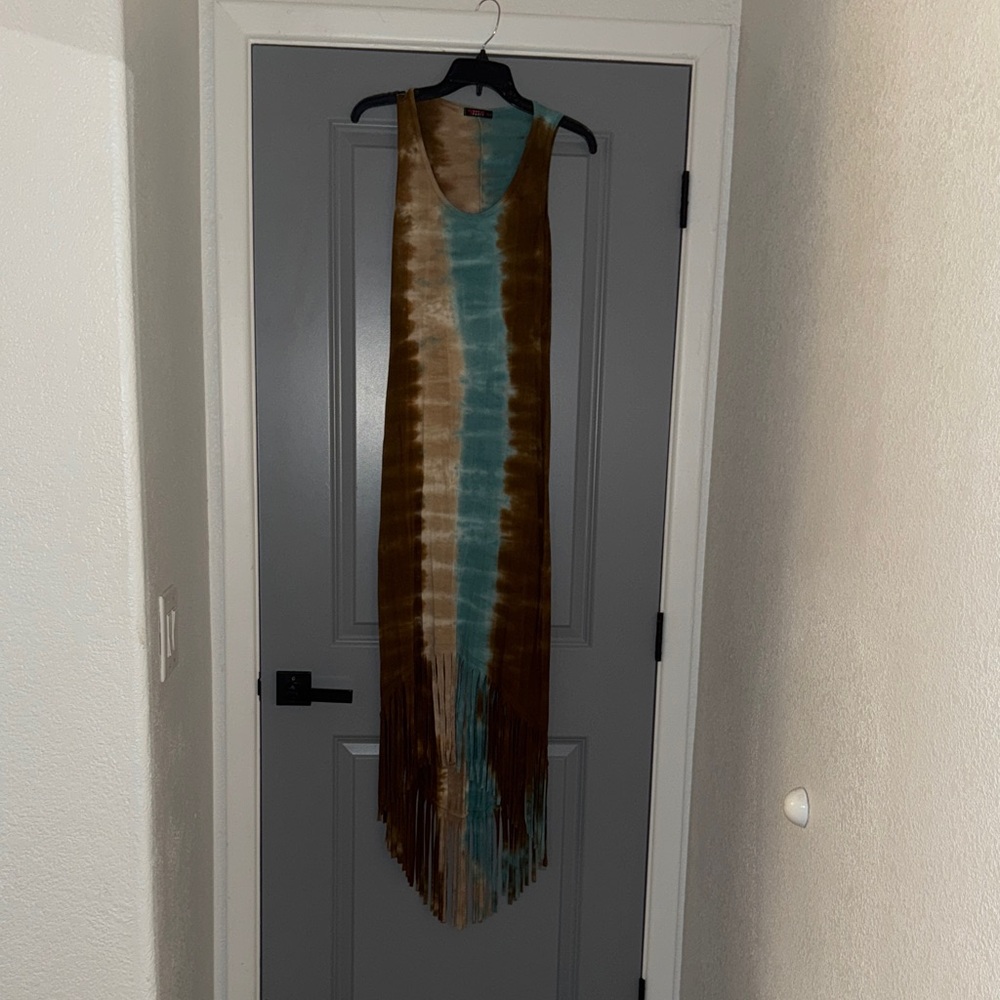 T Party Fashion Teal and Brown Tie-Dye Dress